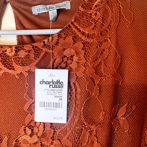 Charlotte Russe Floral Lace Crop Top (Burnt Orange) 🍂 - Picture 7 of 7